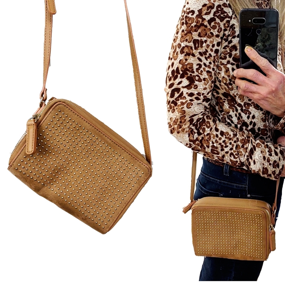 Nine West Gold Studded Adj. Strap Crossbody Bag - Picture 1 of 8
